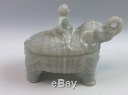 Portieux Vallerysthal Milkglass Elephant with Rider Covered Dish