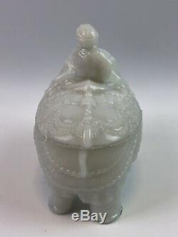 Portieux Vallerysthal Milkglass Elephant with Rider Covered Dish