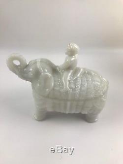 Portieux Vallerysthal Milkglass Elephant with Rider Covered Dish lot 1049