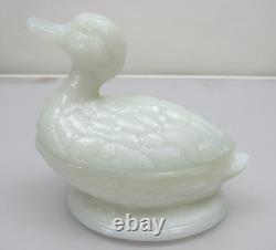 Portieux Vallerysthal Swimming Duck on Nest Covered Dish Milk Glass Vintage