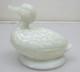 Portieux Vallerysthal Swimming Duck On Nest Covered Dish Milk Glass Vintage