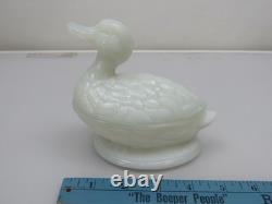 Portieux Vallerysthal Swimming Duck on Nest Covered Dish Milk Glass Vintage