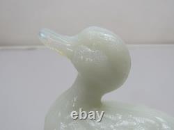 Portieux Vallerysthal Swimming Duck on Nest Covered Dish Milk Glass Vintage