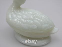 Portieux Vallerysthal Swimming Duck on Nest Covered Dish Milk Glass Vintage