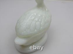 Portieux Vallerysthal Swimming Duck on Nest Covered Dish Milk Glass Vintage