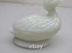 Portieux Vallerysthal Swimming Duck on Nest Covered Dish Milk Glass Vintage