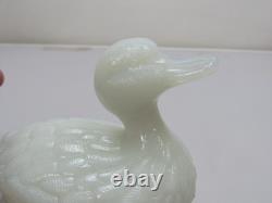 Portieux Vallerysthal Swimming Duck on Nest Covered Dish Milk Glass Vintage