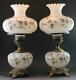 Pr Vintage Milk Glass Gone With The Wind Parlor Banquet Table Lamps With Roses