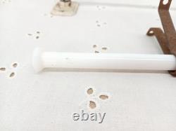Pr Vintage White Porcelain Milk Glass & Clear Glass Towel Bar Original Hardware