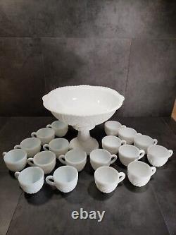 Punch Bowl Set 20 Pieces Thatcher McKee Concord Milk Glass 1950s