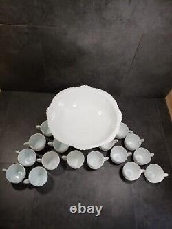 Punch Bowl Set 20 Pieces Thatcher McKee Concord Milk Glass 1950s