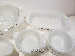Pyr-O-Rey Brown Floral 28 Piece Bakers Casserole Set Milk Glass Mexico Dynaware