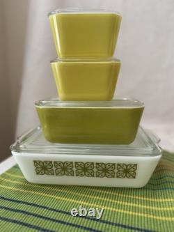 Pyrex 1960s Autumn Floral Verde Refrigerator complete set of 8 Pieces 501-503 B