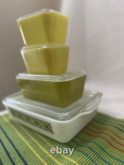 Pyrex 1960s Autumn Floral Verde Refrigerator complete set of 8 Pieces 501-503 B