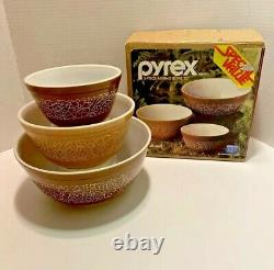 Pyrex 3-Piece Woodland Pattern Nesting Bowls with Original Box