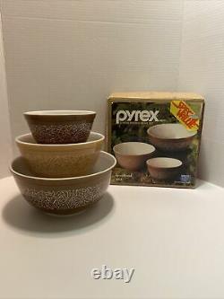 Pyrex 3-Piece Woodland Pattern Nesting Bowls with Original Box