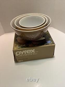 Pyrex 3-Piece Woodland Pattern Nesting Bowls with Original Box