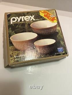 Pyrex 3-Piece Woodland Pattern Nesting Bowls with Original Box
