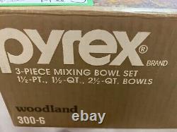 Pyrex 3-Piece Woodland Pattern Nesting Bowls with Original Box