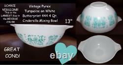 Pyrex 4QT Cinderella Mixing Bowl 444 Turquoise White REVERSE Amish Butterprint