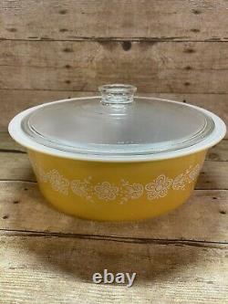 Pyrex 664 Big Bertha 4 Quart Butterfly Gold Casserole + Glass Lid Same Day Ship