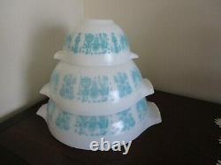 Pyrex All White Butterprint Cinderella Mixing Bowl Set of 3 Turquoise Amish Rare