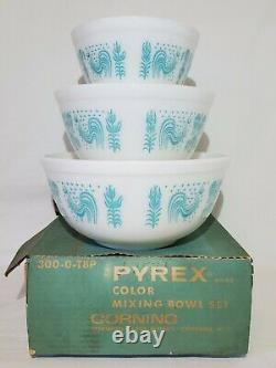 Pyrex Amish Butterprint Mixing Bowls NEW OLD STOCK White Turquoise 401 402 403