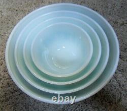 Pyrex Amish Butterprint Turquoise Aqua White Set of 4 Graduated Mixing Bowls MCM