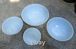 Pyrex Amish Butterprint Turquoise Aqua White Set of 4 Graduated Mixing Bowls MCM