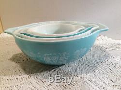Pyrex Amish Butterprint Turquoise Blue Mixing Cinderella Bowl Set 441-442-443-44