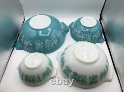 Pyrex Amish Butterprint Turquoise Cinderella Nesting Bowls 441, 442, 443, 444