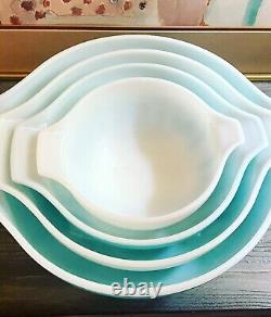 Pyrex Amish Butterprint Turquoise Cinderella Nesting Mixing Bowls Collectible