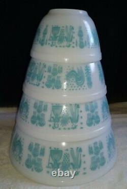 Pyrex Amish Butterprint Turquoise Nesting Mixing Bowl Set 401 402 403 404