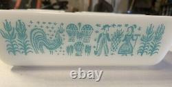 Pyrex Amish Butterprint Turquoise On White 13 pc Refrigerator Dish Set withLids