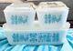 Pyrex Amish Butterprint Turquoise On White 8 Pc Refrigerator Dish Set Withlids Vtg