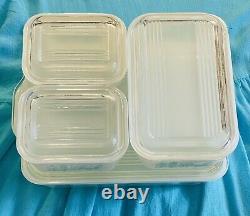 Pyrex Amish Butterprint Turquoise On White 8 pc Refrigerator Dish Set withLids VTG