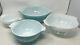 Pyrex Amish Butterprint Turquoise White Set Of 4 Cinderella Nesting Mixing Bowls