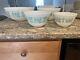 Pyrex Amish Butterprint White With Aqua Turquoise Set Of 4 Graduated Mixing Bowls