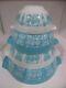 Pyrex Amish Turquoise Blue White Butter Print Nesting Mixing Bowls Set Of 4