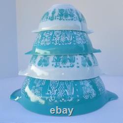 Pyrex Amish Turquoise Butterprint Cinderella Nesting Mixing Bowls Set of 4