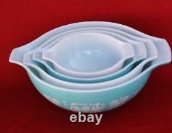 Pyrex Amish Turquoise Butterprint Cinderella Nesting Mixing Bowls Set of 4