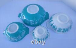 Pyrex Amish Turquoise Butterprint Cinderella Nesting Mixing Bowls Set of 4