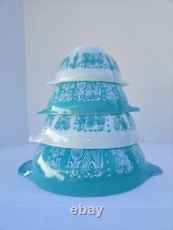 Pyrex Amish Turquoise Butterprint Cinderella Nesting Mixing Bowls Set of 4