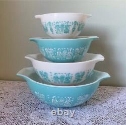 Pyrex Amish Turquoise Teal Butterprint Cinderella Nesting Mixing Bowls Set of 4