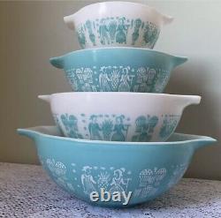 Pyrex Amish Turquoise Teal Butterprint Cinderella Nesting Mixing Bowls Set of 4