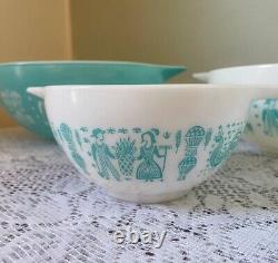 Pyrex Amish Turquoise Teal Butterprint Cinderella Nesting Mixing Bowls Set of 4