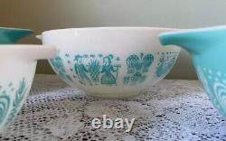 Pyrex Amish Turquoise Teal Butterprint Cinderella Nesting Mixing Bowls Set of 4