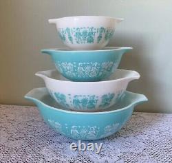 Pyrex Amish Turquoise Teal Butterprint Cinderella Nesting Mixing Bowls Set of 4