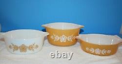 Pyrex BUTTERFLY GOLD Round Casseroles-Set of 4 With Pyrex Lids- 475-B & 473-471