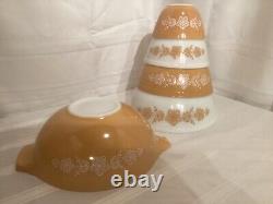 Pyrex Butterfly Gold White Nesting Mixing Bowls 401 402 403 404 Round withBonus